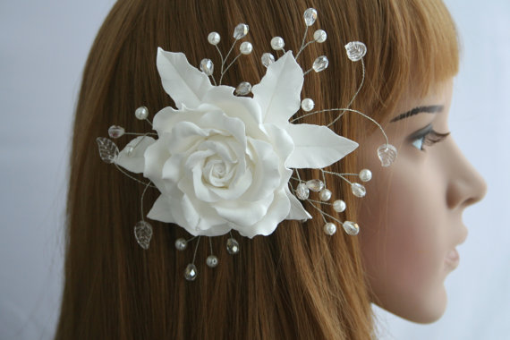 Wedding - Wedding flower comb, Bridal comb, Bridal Hair flower, Bridal hair accessory, Bridal rose comb, Wedding comb, Bridal headpiece, White rose