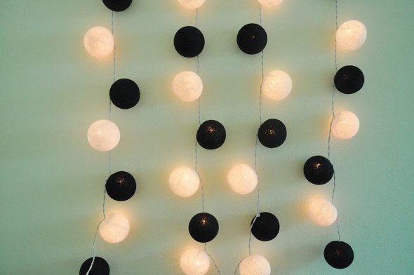 زفاف - 35 Bulbs Black & White cotton ball string lights for Patio,Wedding,Party and Decoration