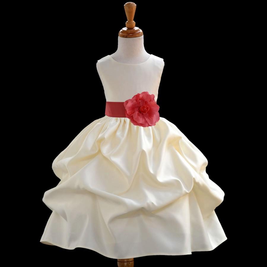 Mariage - Ivory/ choice of color sash kids Flower Girl Dress pageant wedding bridal children bridesmaid toddler sizes 6-9m 12m 2 4 6 8 10 