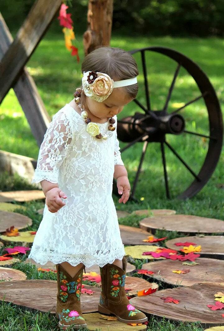 Hochzeit - The Simply Ivory Lace Flower Girl Dress