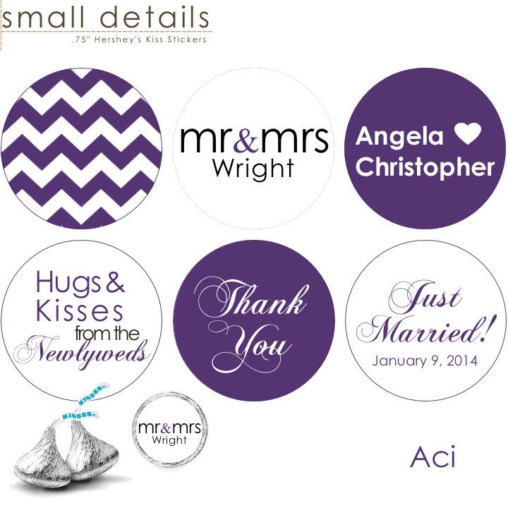 Mariage - 108 - Newlyweds Wedding Sticker's for Hershey's Kisses® Chocolate - Chevron pattern .75 inch round