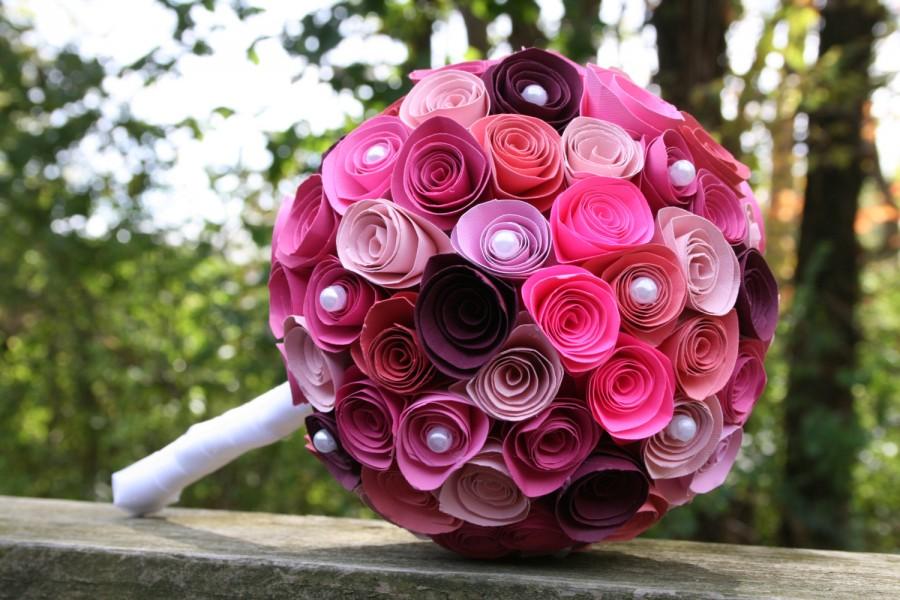 Wedding - Paper Wedding Bouquet. Paper Flowers. Paper roses, wedding bouquet, custom wedding bouquet, handmade,