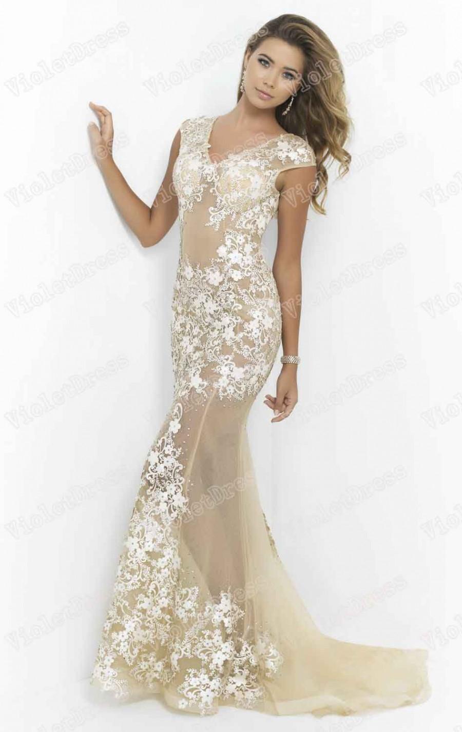 Mariage - Slim-line V-Neck Applique Glamorous Long Prom Dress