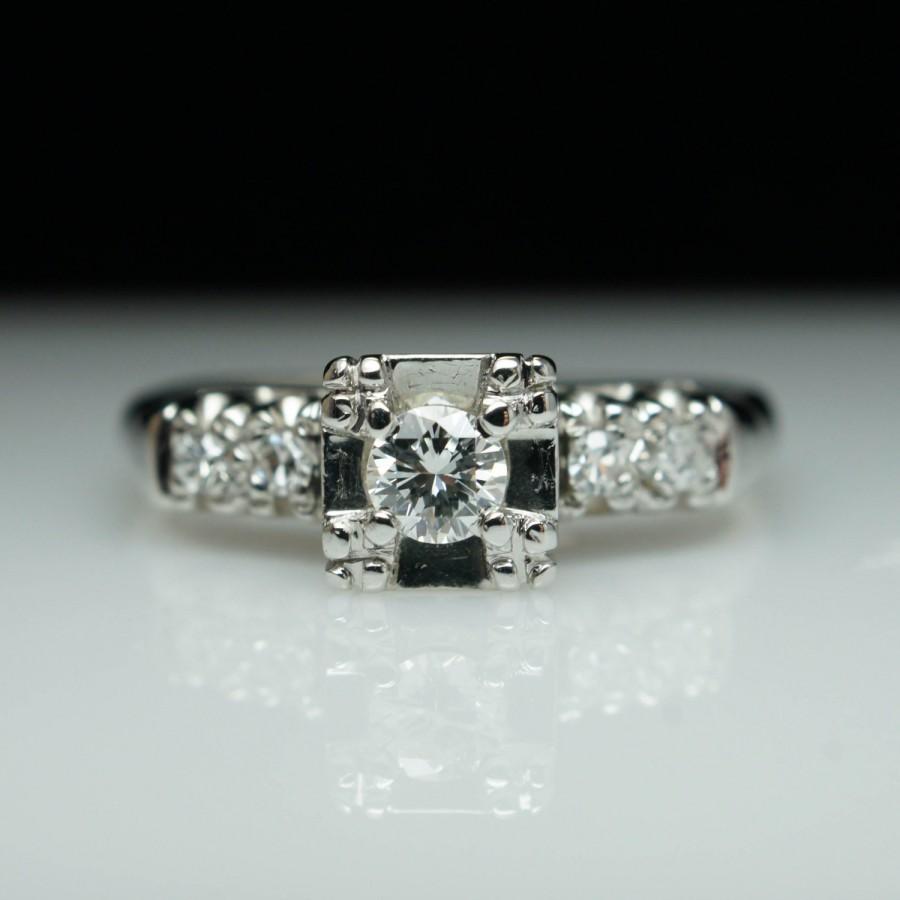 Свадьба - 1940's  Vintage Diamond Engagement Ring 14k White Gold Illusion Set Diamond Art Deco Engagement Ring Wedding Ring Wedding Band Vintage