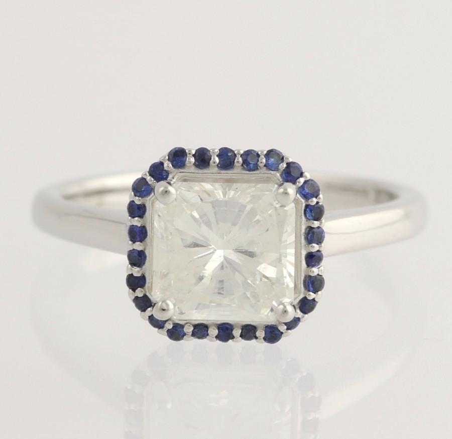 Hochzeit - Engagement Ring Diamond & Sapphire - 14k White Gold Size 7 Genuine 2.56ctw Unique Engagement Ring L2406