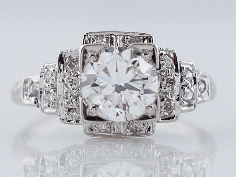 زفاف - Antique Engagement Ring Art Deco 1.15ct Old European Cut Diamond in 18k White Gold