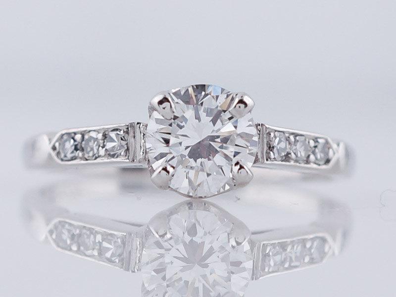 Wedding - 1930's Engagement Ring Antique Art Deco .66ct Round Brilliant Diamond in 18k White Gold