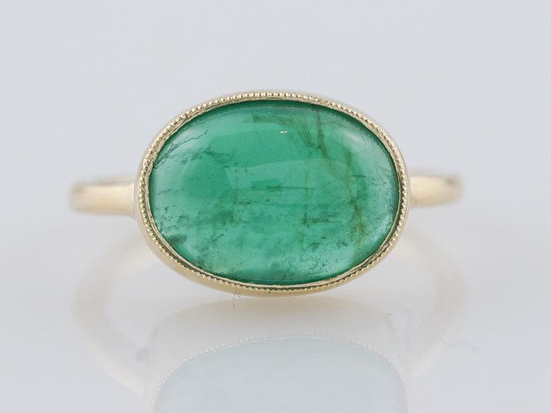 زفاف - Engagement Ring Modern 3.77ct Cabochon Cut Emerald in 18k Yellow Gold