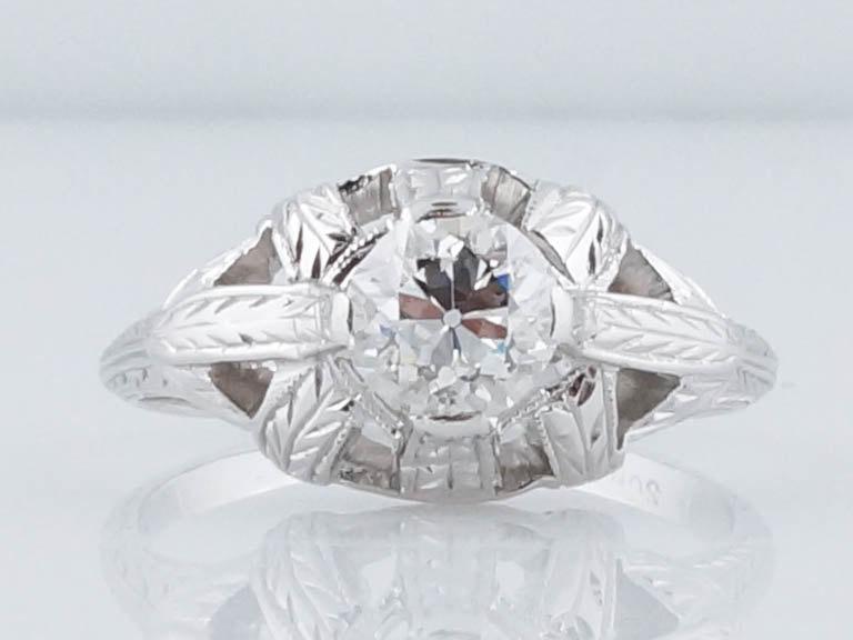 Wedding - Antique Engagement Ring Art Deco .62ct Old European Cut Diamond in 20k White Gold
