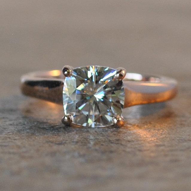 Свадьба - katya ring - 1.5 carat forever brilliant moissanite engagement ring, hand set in rose gold