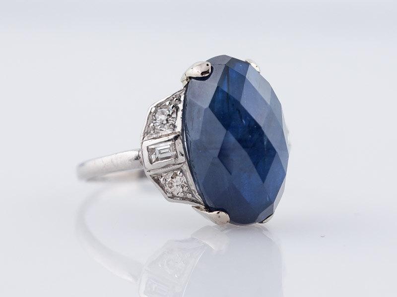زفاف - Antique Engagement Ring Art Deco 9.38ct Fantasy Cut Oval Sapphire in Platinum