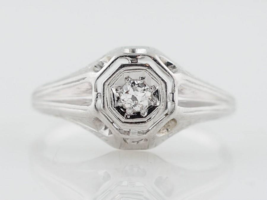 Wedding - Art Deco Engagement Ring .07ct Old European Cut Diamond in 18k White Gold