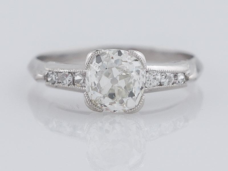 Hochzeit - Antique Engagement Ring Art Deco 1.19ct Old European Cut Diamond in Platinum