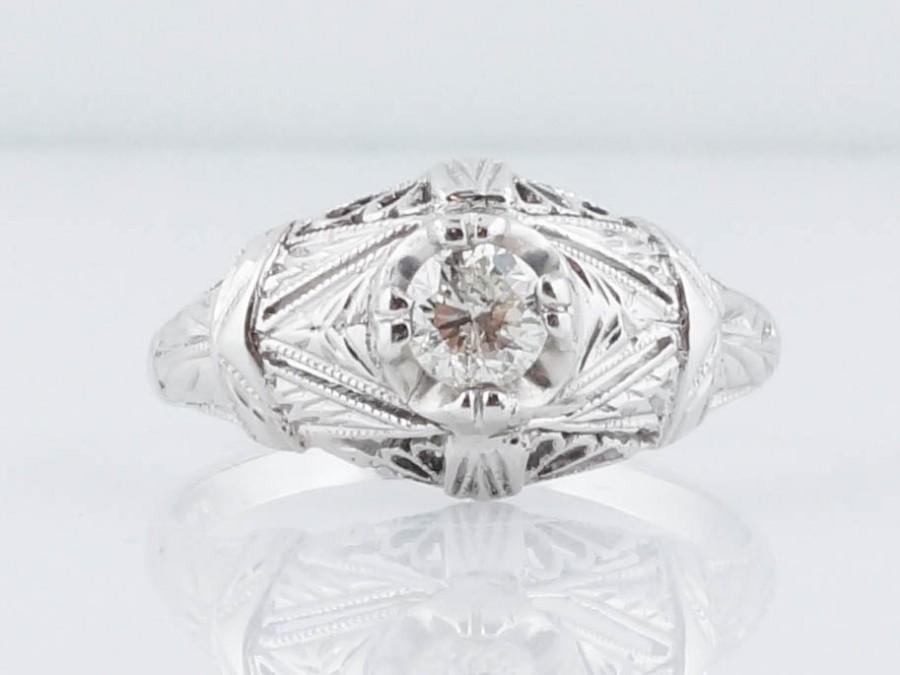 Wedding - Antique Engagement Ring Late Art Deco .25ct Round Brilliant Diamond in 14k White Gold