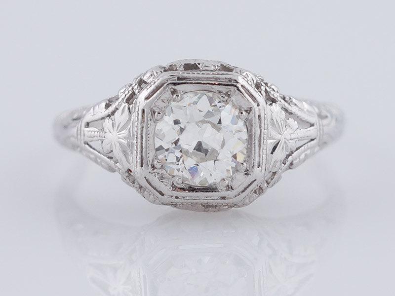 Mariage - Antique Engagement Ring Art Deco .85ct Old European Cut Diamond in Platinum