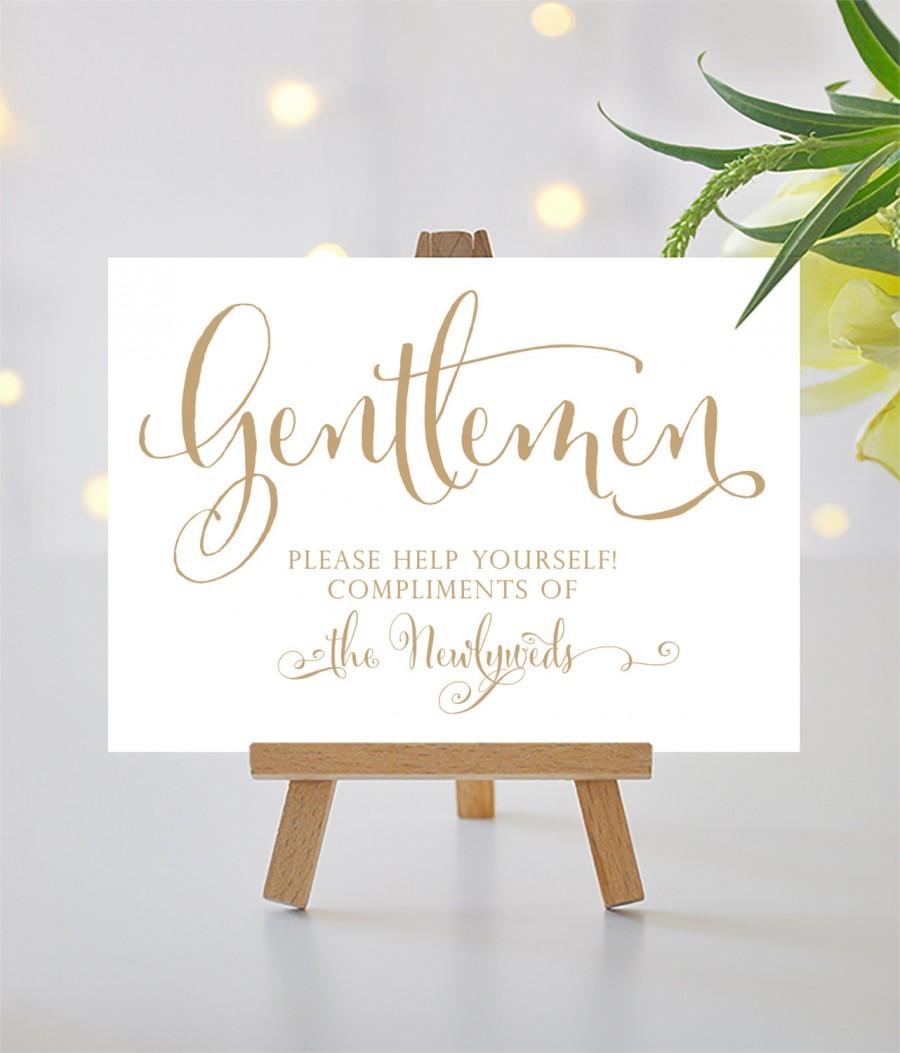 Hochzeit - Gentlemen Wedding Bathroom Sign - 5x7 sign - Printable sign in Bella antique gold - PDF and JPG files - Instant Download