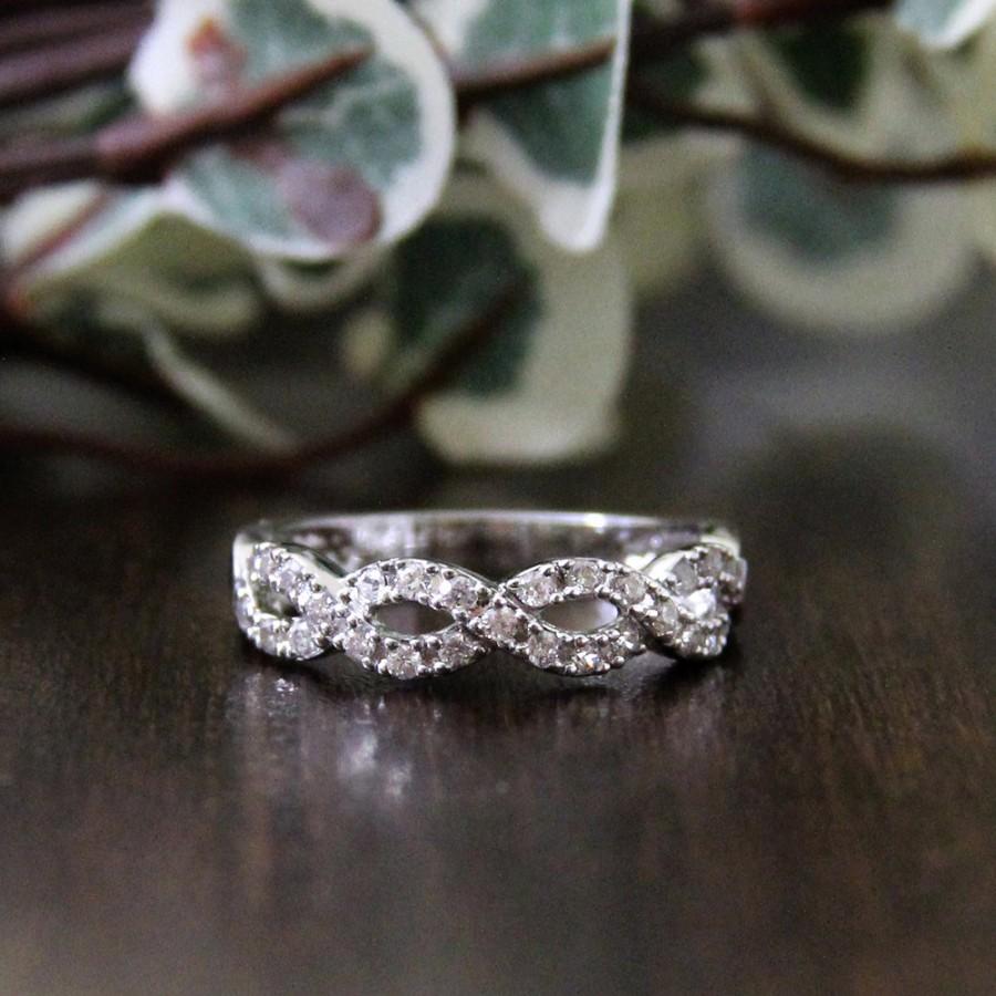 Mariage - Spiral Engagement Band Ring-Micro Pave Set Diamond Simulants-Bridal Ring-Cross Over-Wedding Ring-Promise Ring-925 Sterling Silver-R08716