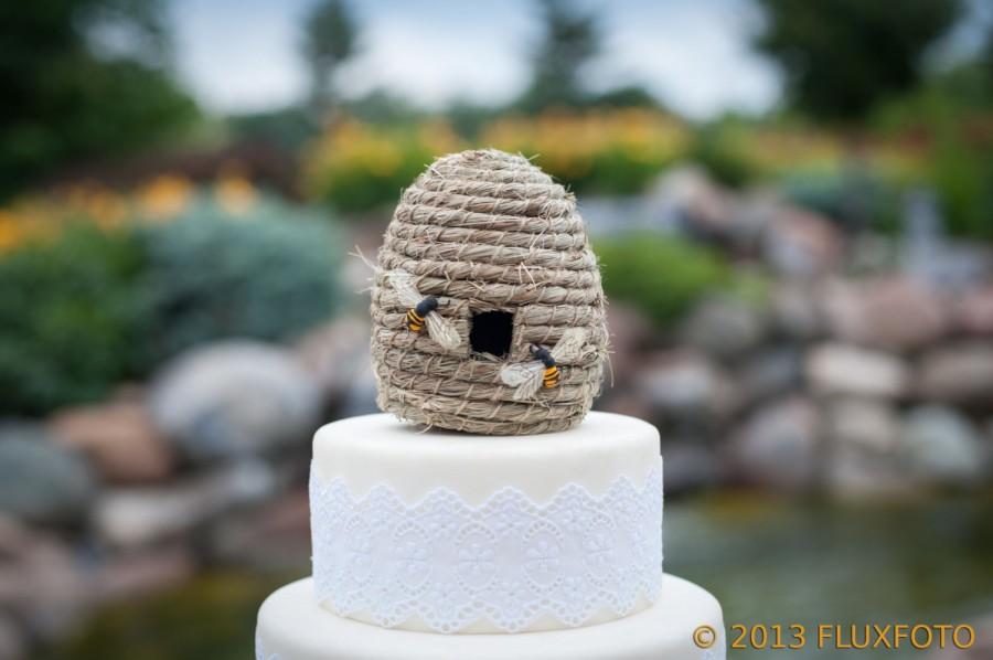Hochzeit - SALE! Bee Mine Wedding Cake Topper: Rustic, Straw Beehive Cake Topper and Wedding Centerpiece -- LoveNesting Cake Toppers