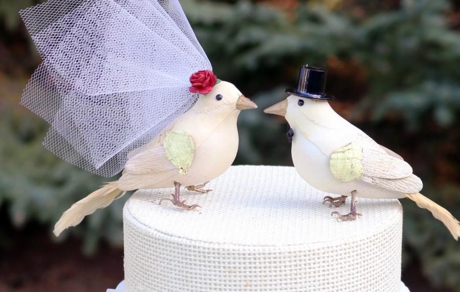 Wedding - SALE! Fancy Finch Wedding Cake Topper in Ivory: Vintage Inspired Bride and Groom Love Bird Cake Topper -- LoveNesting Cake Toppers
