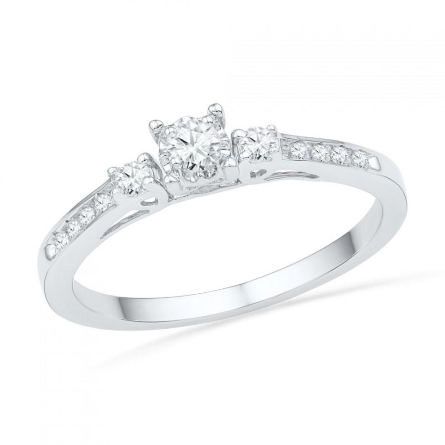 Свадьба - 10k White Gold Diamond Engagement Ring, Three Stone Diamond Ring Also Available in Sterling Silver