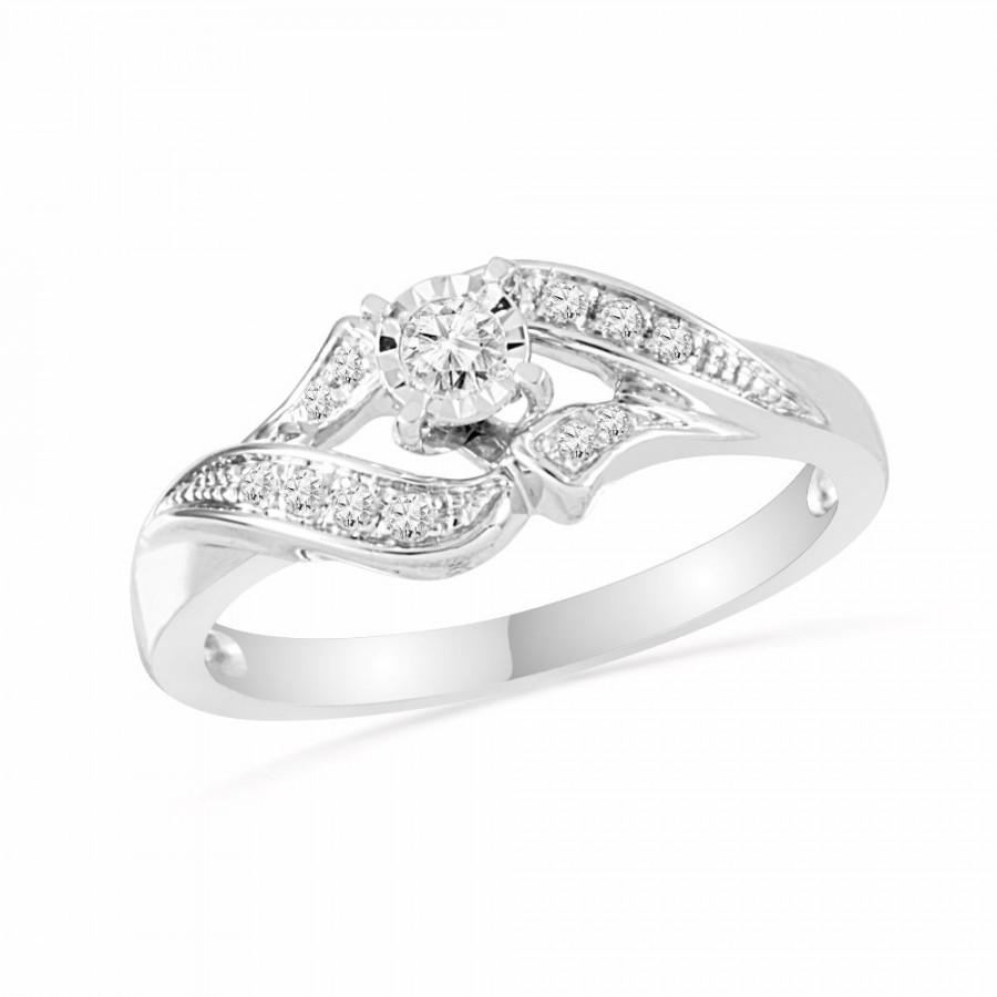 زفاف - Unique Promise Ring For Women With Diamond Center Stone and Accents, Sterling Silver or White Gold Ring