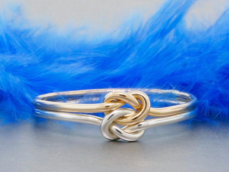 زفاف - Engagement ring, Wedding ring, 14k solid gold and sterling silver ring, double love knot ring