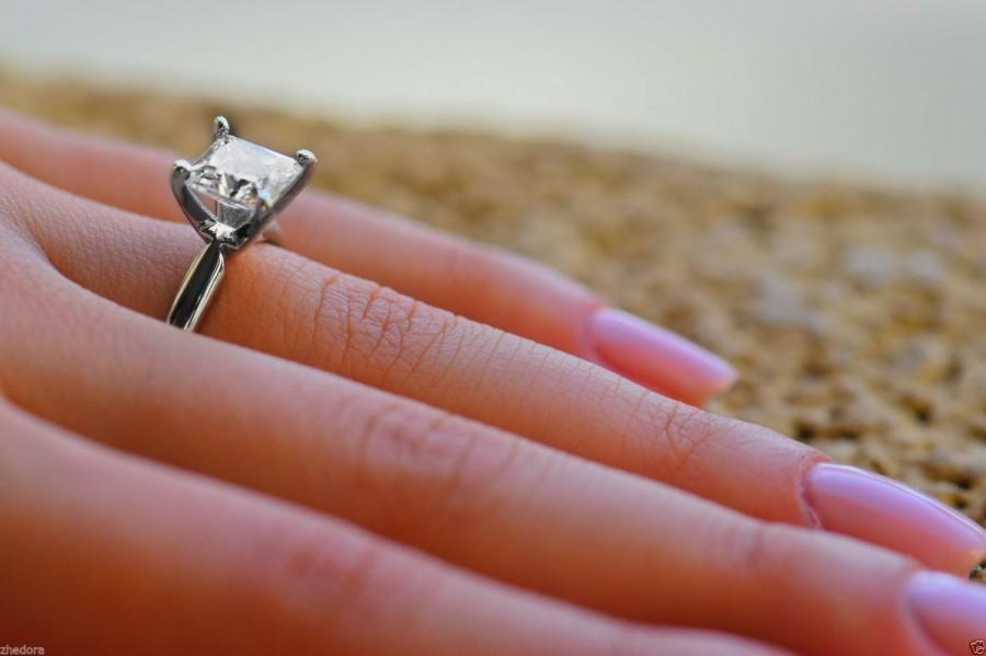 زفاف - 3.0 CT Princess Cut Engagement Ring 14k White Gold Bridal Jewelry Solitaire, Anniversary Ring, Simple Wedding ring, Unique ring Zhedora