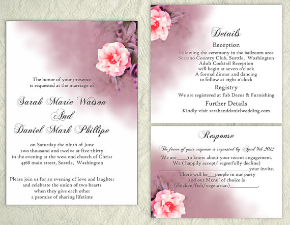 زفاف - DIY Wedding Invitation Template Editable Text Word File Download Printable Coral Invitation Floral Rose Wedding Invitation Purple Invitation