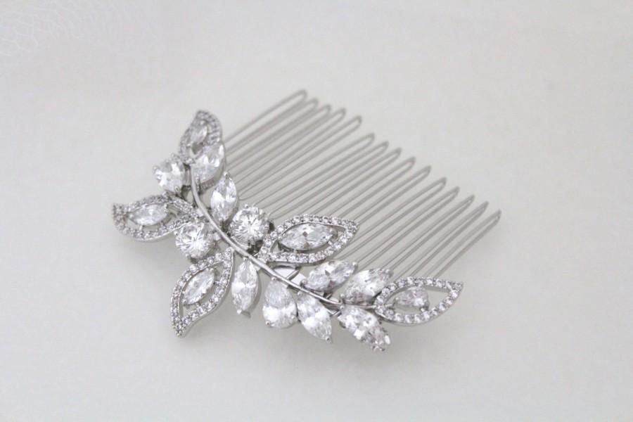Hochzeit - Bridal hair comb, Vintage style hair comb, Wedding headpiece, Rhinestone headpiece, Leaf hair comb, Crystal hair comb, Rose Gold hair clip