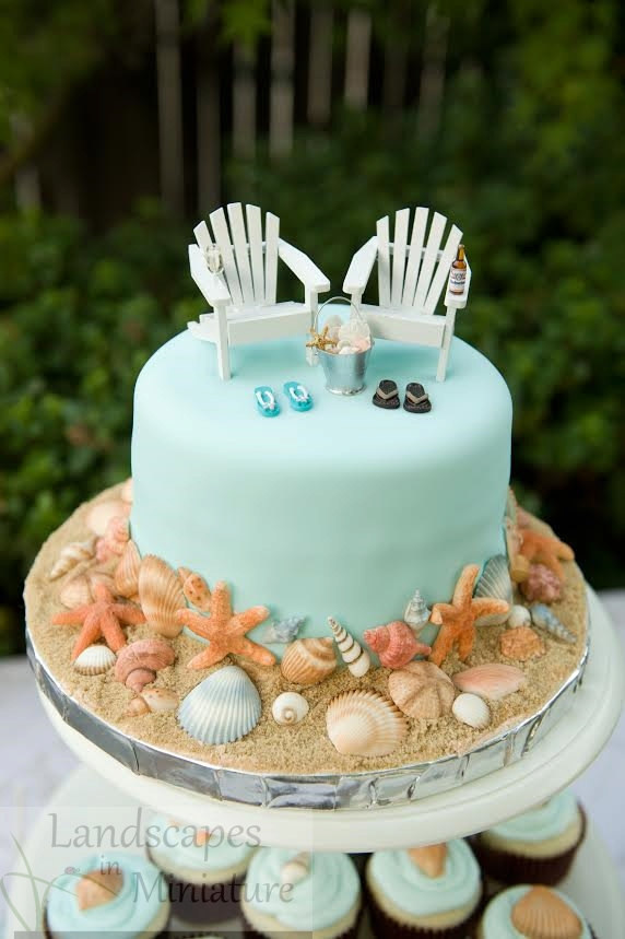 زفاف - The  EVERYTHING YOU SEE   Set - Beach Theme Wedding Cake Topper Classic Adirondack Chairs & Flip Flops - by Landscapes In Miniature
