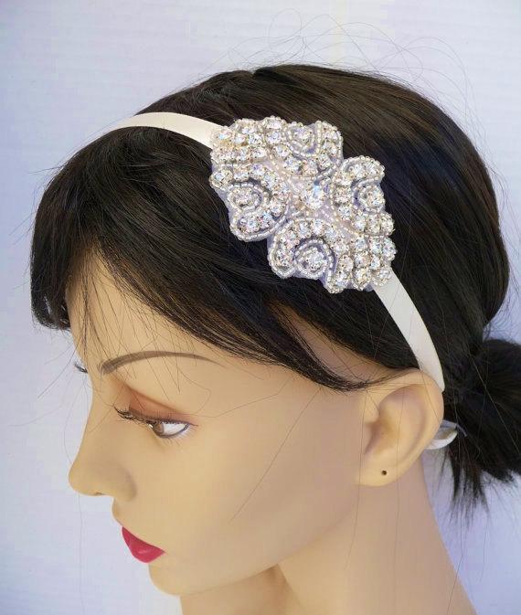 Wedding - Bridal Headband, Rhinestone Headpiece, CANDICE, Ribbon Headband, Crystal Headband,