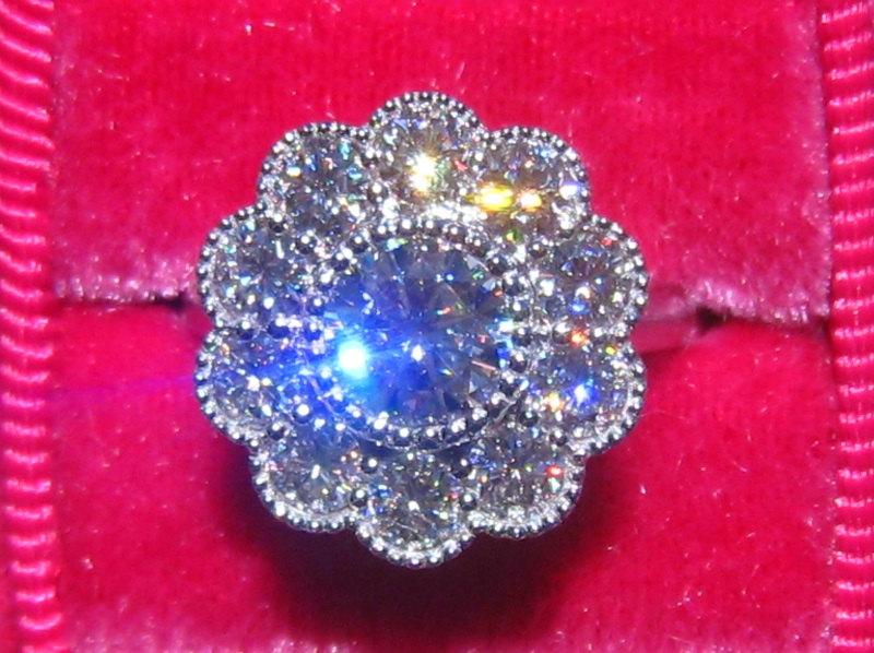 Hochzeit - Moissanite Engagement Ring, Moissanite White Gold Milgrain Bezel Daisy Engagement Ring