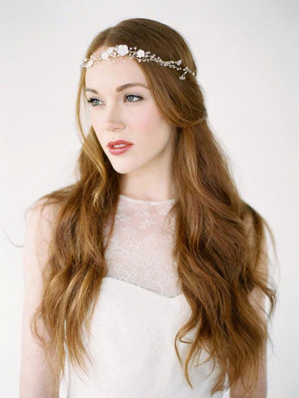 Mariage - GISELLE Bohemian Bridal Headpiece, Pearl Bridal Crown