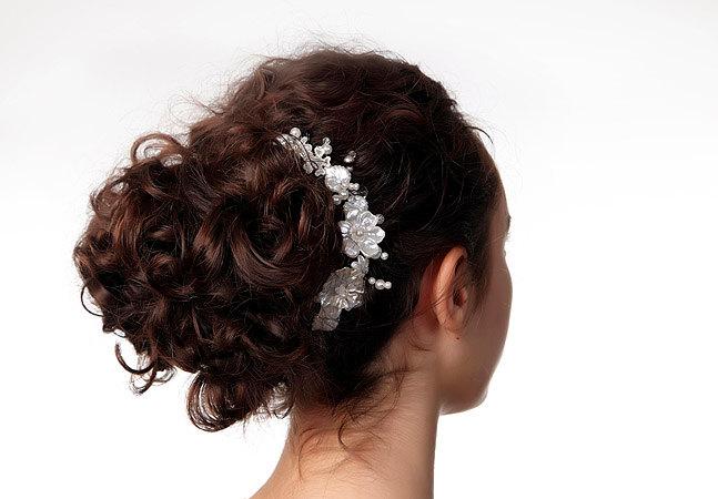 Wedding - Bridal hairpiece whit Vintage Floral pearl elements. Flower girl accessories Bridesmaids comb. Ready to ship.