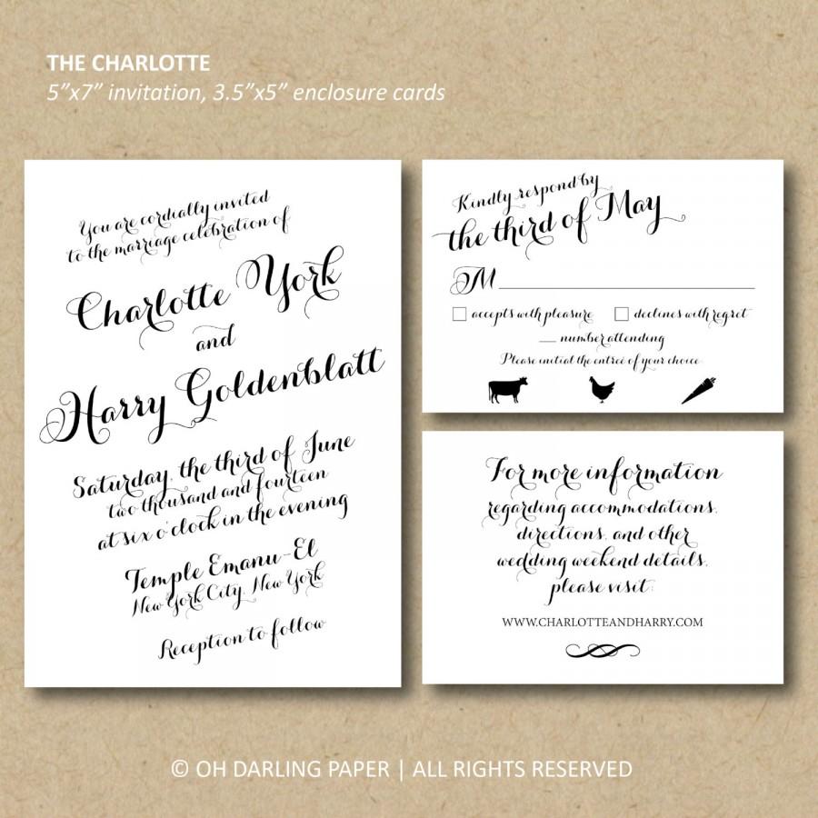 Wedding - Printable Wedding Invitation. The Charlotte. Calligraphy Wedding Invitation.