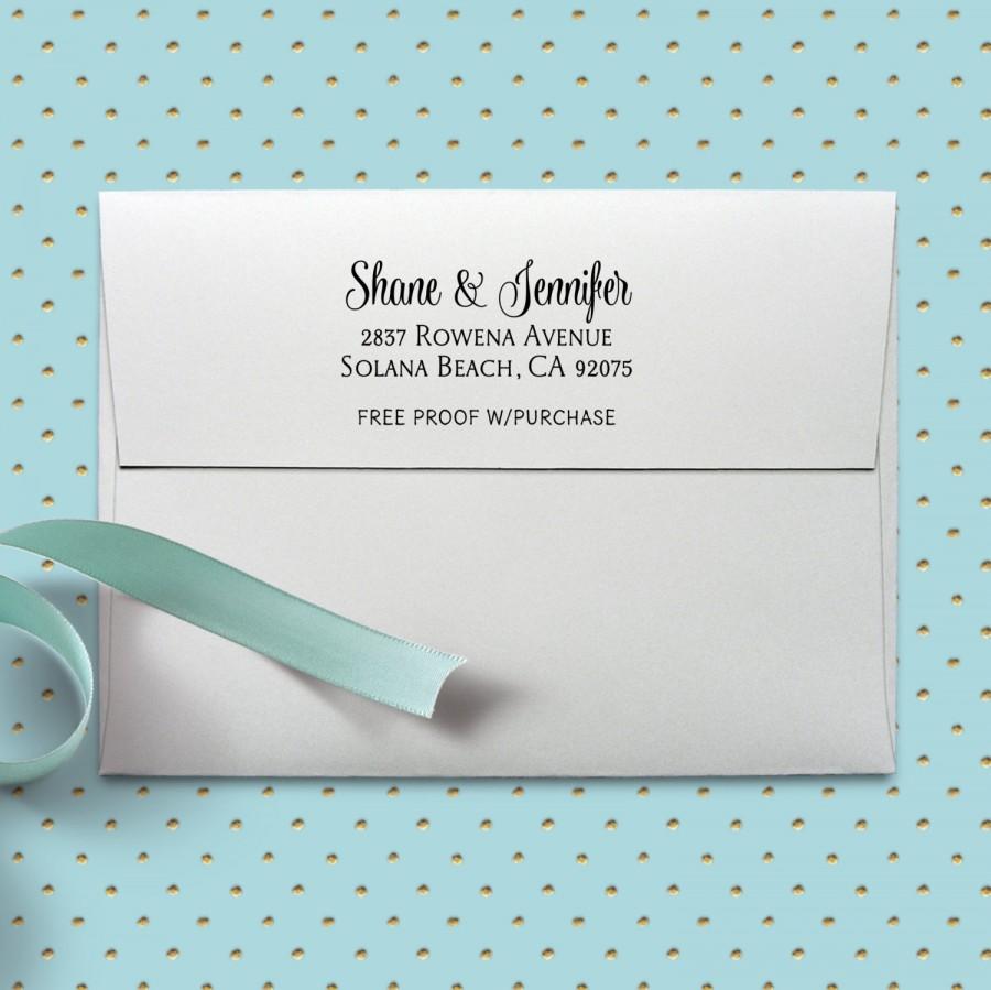 Mariage - Address Stamp - Custom Calligraphy Return Address Stamp featuring the Couple's First Names Self-inking or mounted with a handle. (20374)