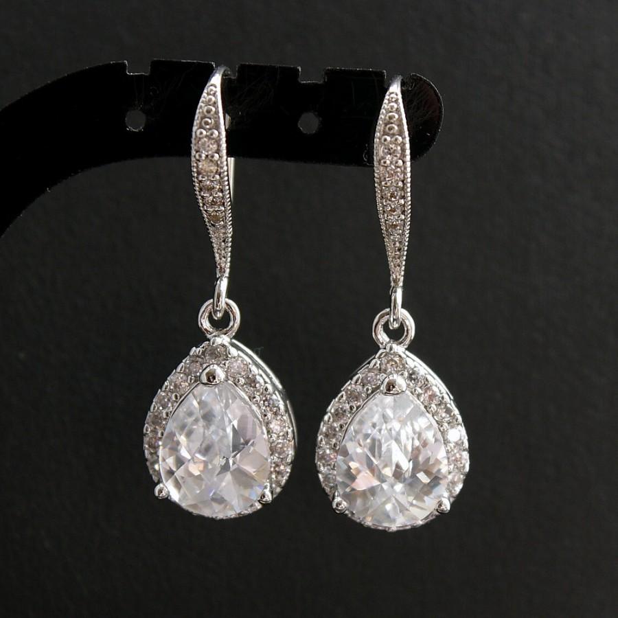 Mariage - Crystal Drop Earrings Wedding Jewelry Teardrop Wedding Earrings Crystal Bridal Earrings Cubic Zirconia Dangle Earrings, Kaly 
