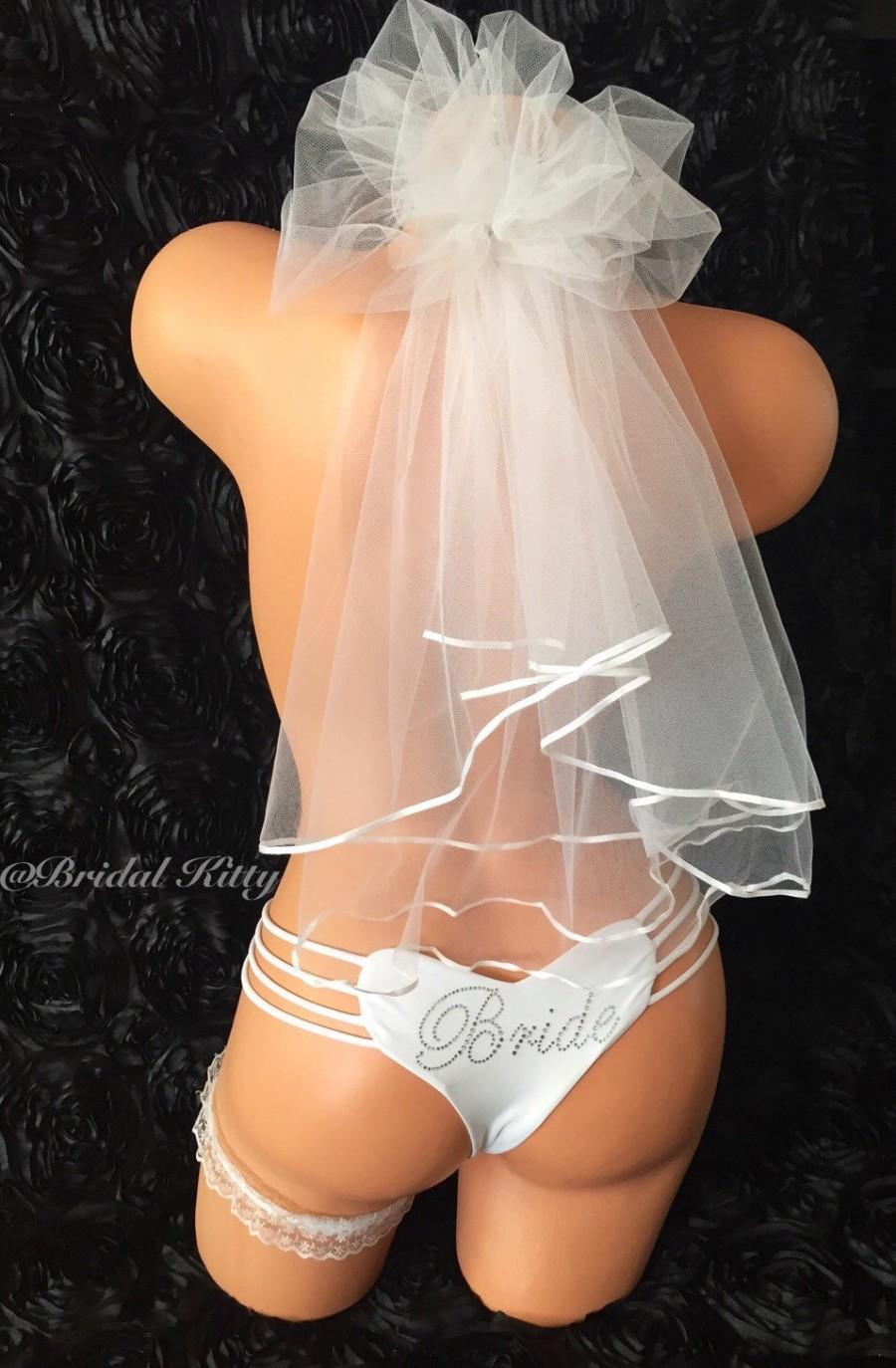 زفاف - Booty Veil Bachelorette Veil Party Crystal Headband Tiara Crown Bridal Bikini Veil White Pink Bride To Be Sash Wedding Garter Baithing Suit