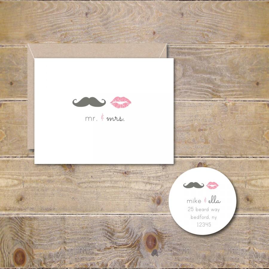 Mariage - Lips and Mustache, Wedding Thank You Cards, Bridal Shower Thank You Notes, Mustache, Lips, Thank Yous, Wedding, Bridal Shower, Mr and Mrs