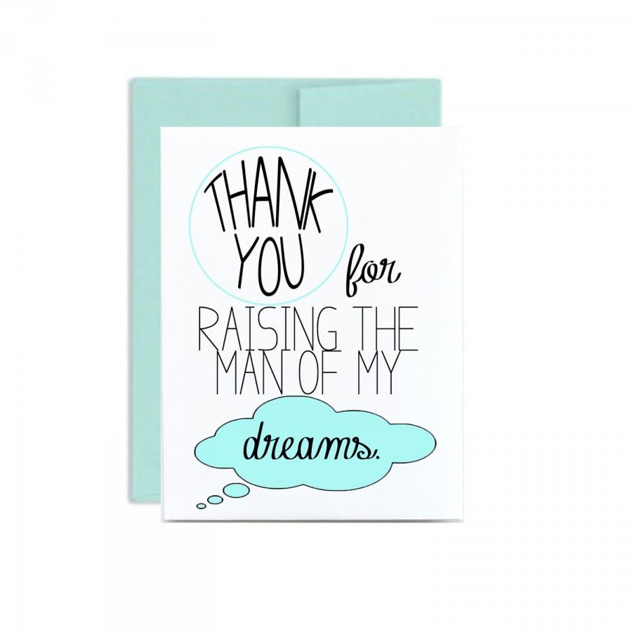 Hochzeit - Thank you for raising the man of my dreams blue in laws card mother father of groom wedding day card mothers day birthday nice little sloth
