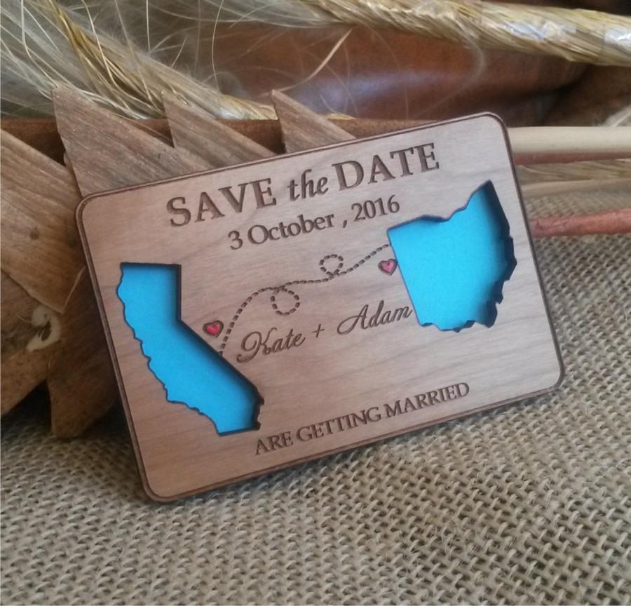 زفاف - State love  Wood Save-The-Date Magnets 100/ Destination Wooden magnets/ eco friendly  Save the Date wedding magnets /  wood wedding magnet