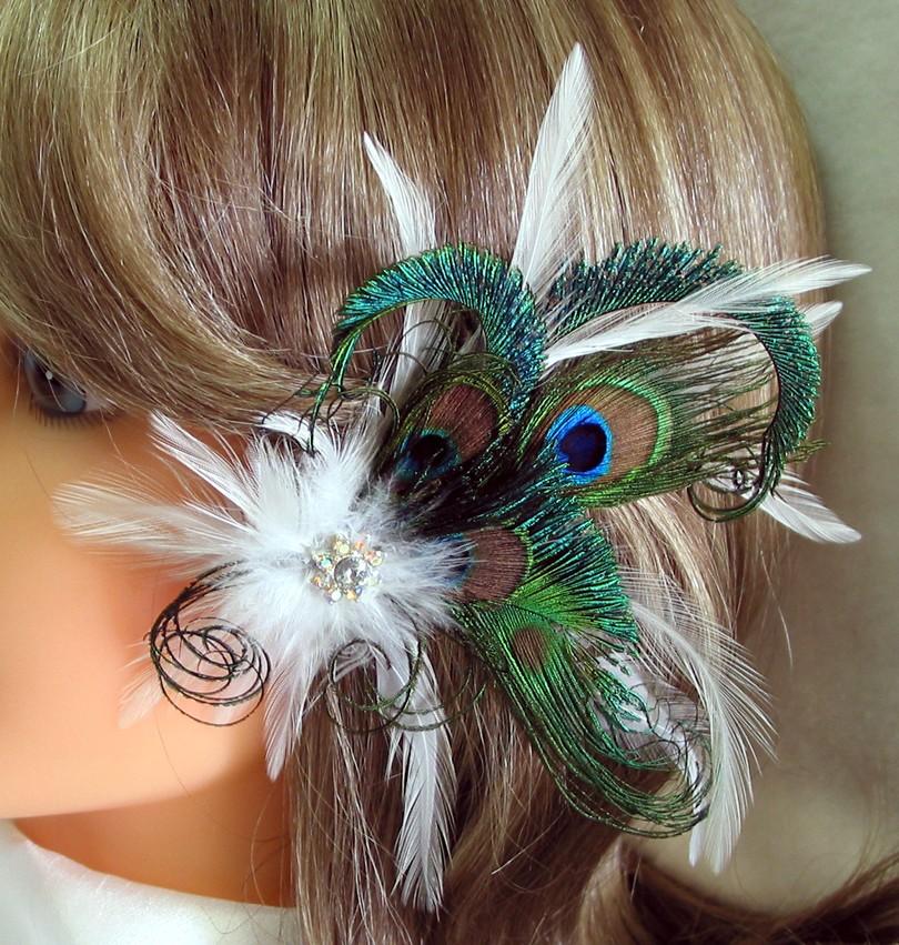 Свадьба - Bridal Fascinator Wedding Fascinator Bridal Hair Piece Wedding Hair Piece Romantic Natural Baby Peacock Feathers, Feather Fascinator