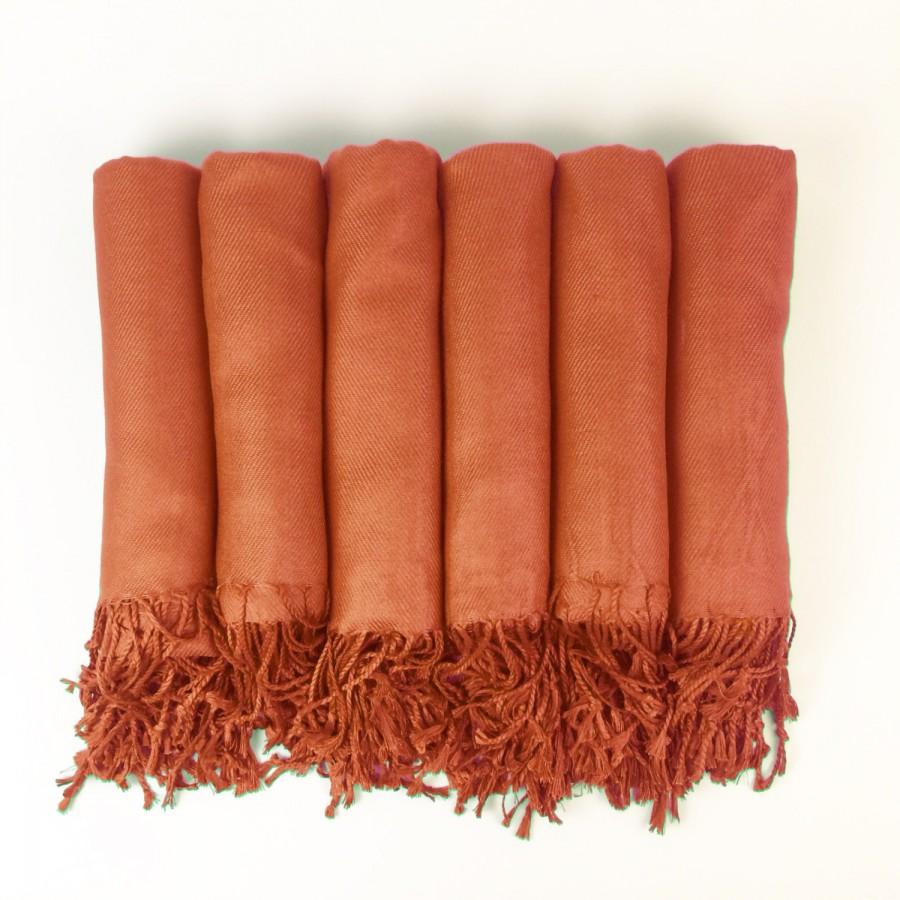 زفاف - Pashmina shawl in Burnt Orange-Rust Bridesmaid Gift, Wedding Favor - Monogrammable