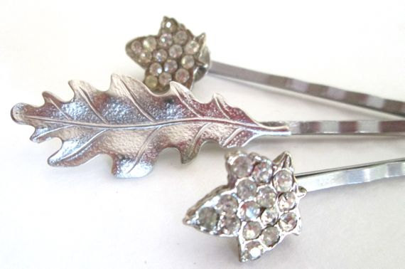Wedding - Silver Leaf Bridal Hairpins Accessories Rhinestones Leaves Bobby Pin Set Silver Wedding Clips