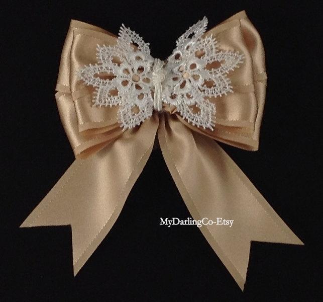 Mariage - Champagne Wedding Champagne Flower Girl Bow Champagne  Prom Hair Bow Champagne Toddler Dress Champagne Hair Bow Girls Quinceanera#300