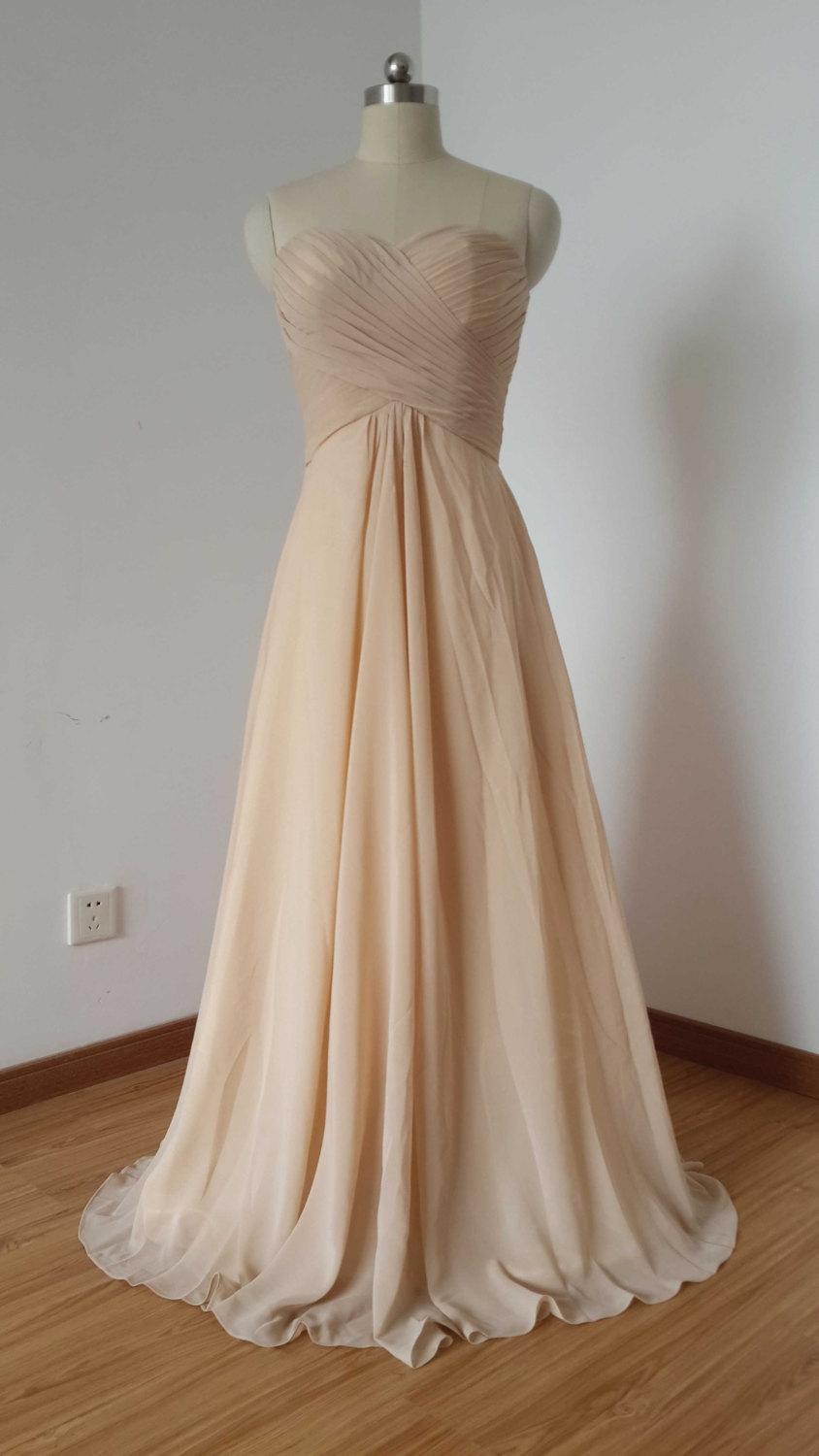 زفاف - Sweetheart Champagne Chiffon Floor-length Long Bridesmaid Dress