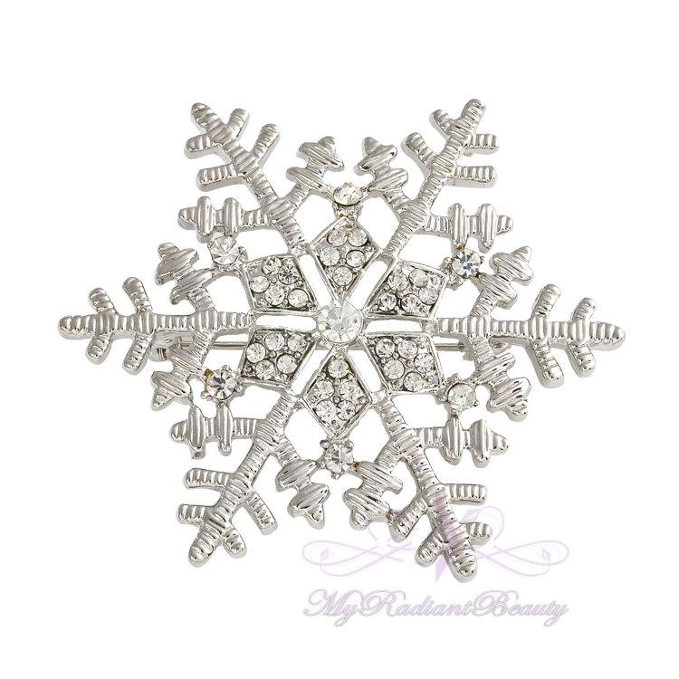 Mariage - Snowflake Brooch, Christmas Snowflake Brooch, Winter Wedding Brooch, Holiday Brooch, Xmas Brooches, Snowflake Pin, Winter Wedding BR0014