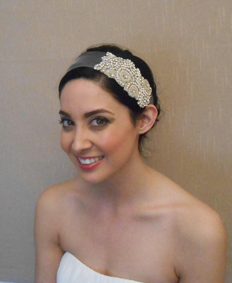 Wedding - Bridal Tulle Headband with rhinestones, seed beads, and Swarovski pearls - Ships in 1 week