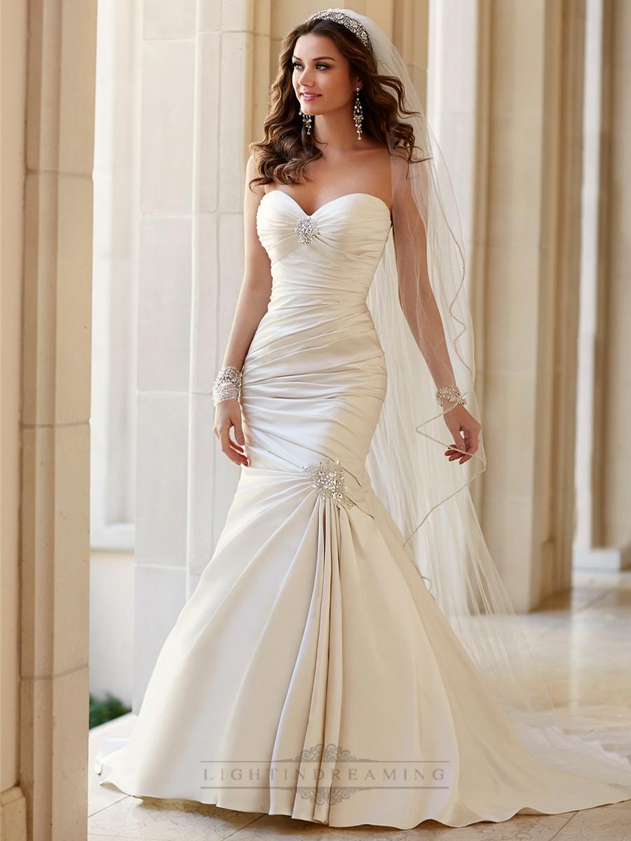 زفاف - Embellishment Sweetheart Neckline Asymmetrical Ruched Fit and Flare Wedding Dresses - LightIndreaming.com
