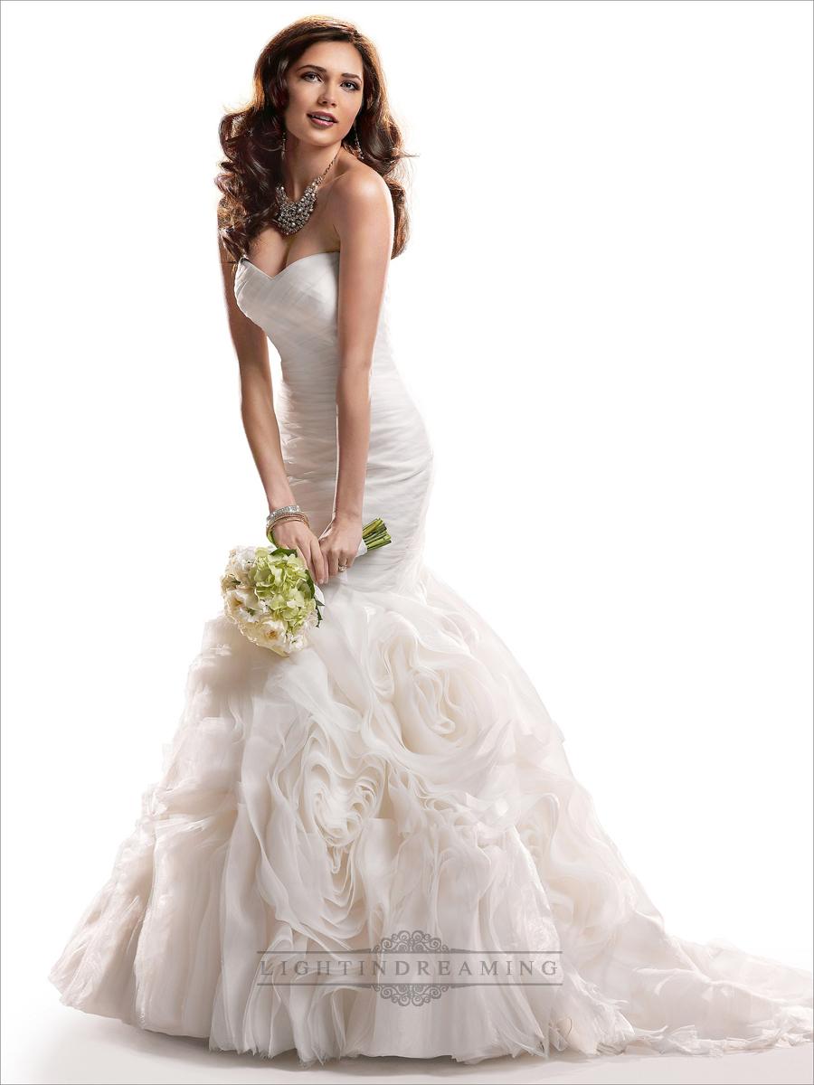 Wedding - Fit and Flare Ruched Sweetheart Wedding Dresses with Rosette Skirt - LightIndreaming.com